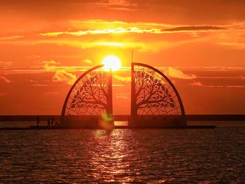 青鲲鯓扇形盐田生命之树夕阳景色