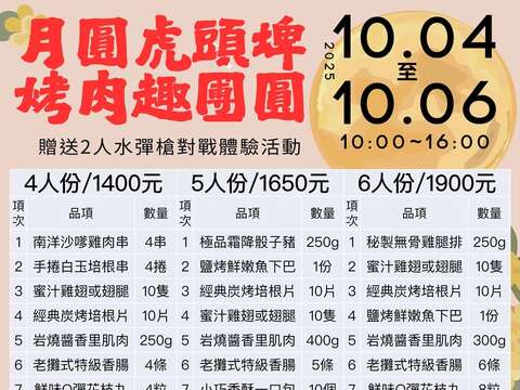 月圆虎头埤．烤肉趣团圆菜单_2人体验
