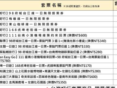 台南台湾好行优惠旅游套票