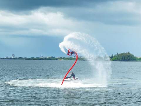 水上钢铁人在水面上回旋飞行(表演团队提供)