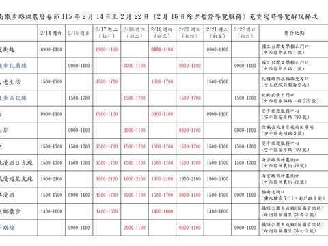 台南散步路线农历春节免费定时导览解说梯次