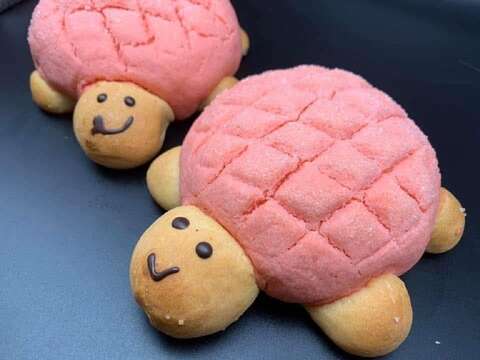 甘本堂的菠萝面包龟色彩缤纷、可爱讨喜，成为祭祀场合的新宠儿。（张耘书拍摄）