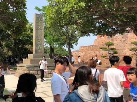 In front of the Anping Old Fort monument