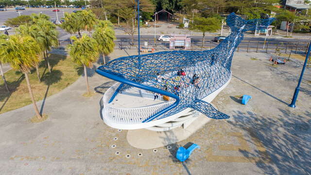 The whale installation art is popular among children