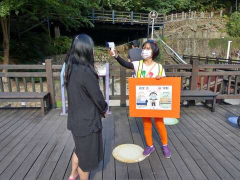  "guanziling spa visitors outcrop measuring forehead temperature "